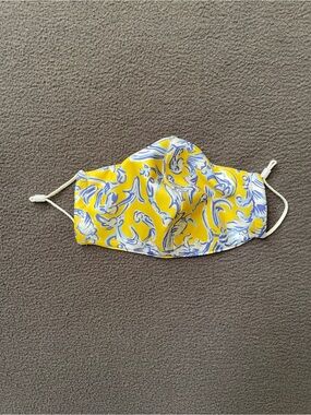 Tory Burch Yellow and Blue Printed Face Mask
